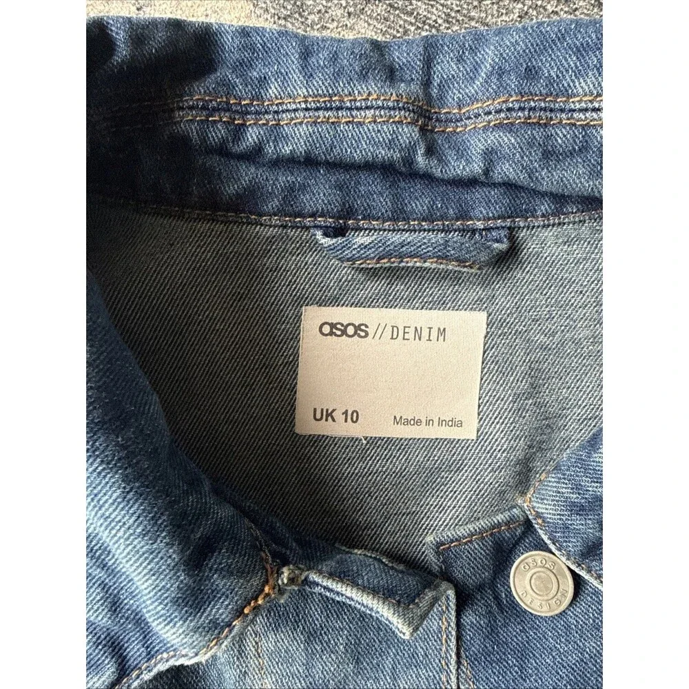 ASOS Denim Oversized Jacket Blue Collared Button Long Sleeve Jean UK 10 - Picture 2 of 6